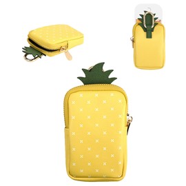 Leather Hand Sanitizer Case for Touchland 1FL. OZ., Portable Mini Zippered Pouch fit for Travel, Cute Fashion Accessory with Snap Hook, Yellow Pineapple(Bag Only)