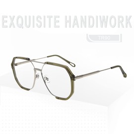 Global Glasses Women's and Men's Large Glasses Square UV Protective Glasses Unisex Blue Light Protection Glasses, Transparent deep green + blue blocking lens