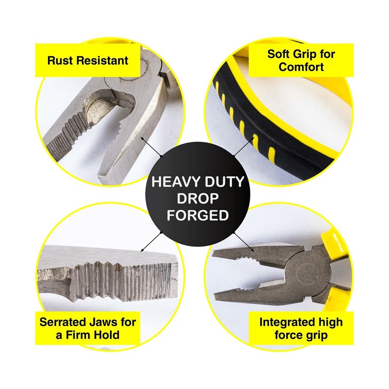 Handy Hardware Premium Linesman Comfort Grip Handle Plier, Black/Yellow, 150