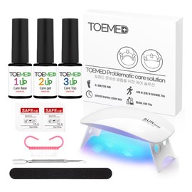 Tomed gel nail 8-piece set, 1 set, care base gel + care gel + care top gel + 6W gel lamp + pusher + nail file + alcohol swab + dust brush / 토메드 젤네일 8종 세트, 1세트, 케어베이스 젤 + 케어젤 + 케어탑젤 + 6W젤램프 + 푸셔 + 네일파일 + 알콜 스왑 + 더스트브러쉬