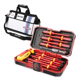 Hurricane 1000v Insulated Electrician Screwdriver Set with 16 Inch Racing Theme Wide Mouth Water Proof Base Tool Bag