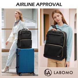 LABOMO Laptop Backpack for Women: 16 Inch Work Backpack Woman Large Bookbag Waterproof College Computer Teacher Nurse Adult Backpacks Black Business Travel Purse Bag with Laptop Compartment