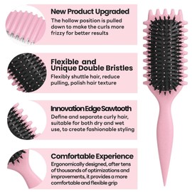Curling Brush Natural Curls, Latest Wild Boar Bristle Styling Brush for Curly Hair, Detangling and Improving Curls for Women and Men, Minimising Pulling (#2, 135 g)