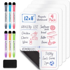 Magnetic Dry Erase White Board Sheet for Fridge (12x8), Stain Resistant Technology w/ 6 Markers & Big Eraser with Magnet, Small Refrigerator Whiteboard Planner & Organizer by Yes4Quality