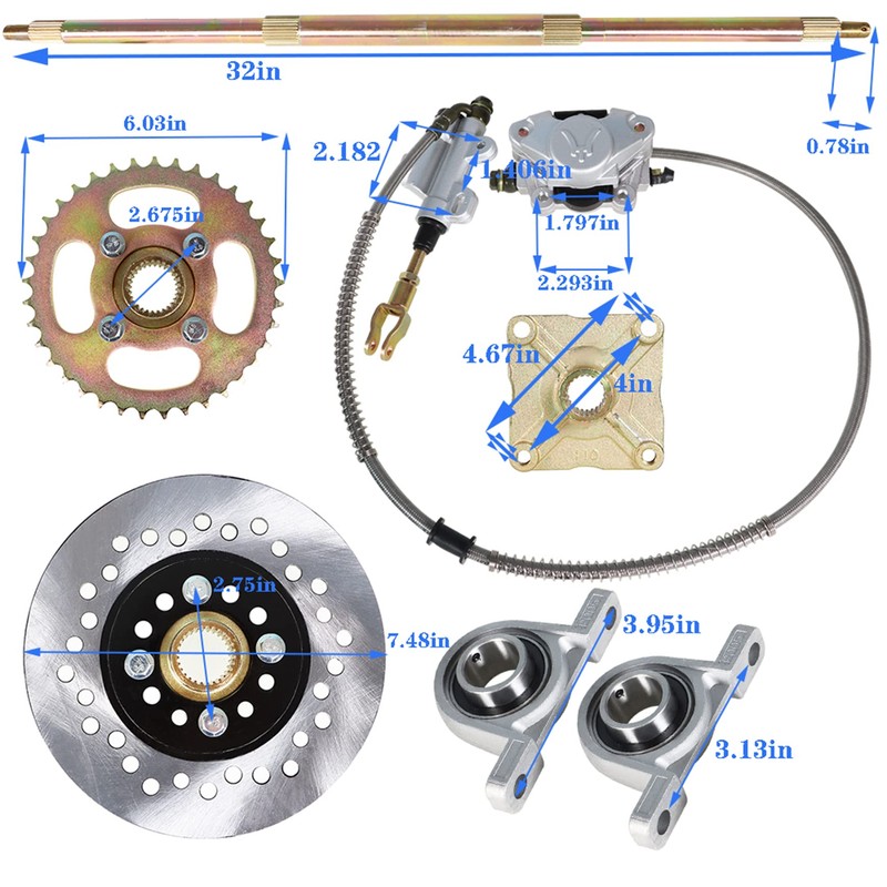 Silscvtt 32 Go Kart Axle Kit Alloy Rear Axle with
