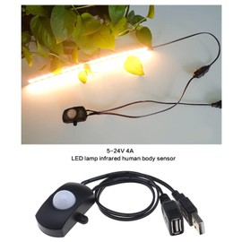 YINETTECH PIR Motion Sensor Switch DC 5V-24V 4A Presence Sensor Switch for LED Lighting PIR Infrared Detector Automatic Switch LED Strip USB Interface Black