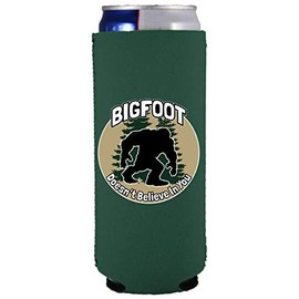 Bigfoot Doesn't Believe In You Slim Can Coolie (1, Dark Green)
