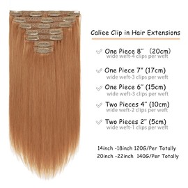 Caliee Hair Extensions Clip in Human Hair Auburn Brown Seamless Invisible Double Weft Lace Clip in Human Hair Extensions Thick Ends for Full Head 140g 22inch