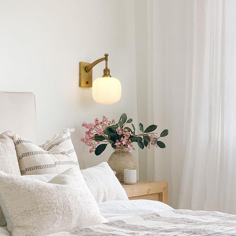 Pathson Milk White Glass Wall Sconce with Switch, Hardwired Wall