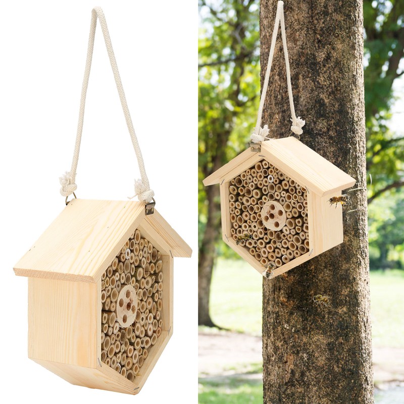 Wooden Bee House Decorative Hanging Insect House Insect Hotel for