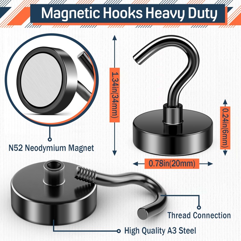 FINDMAG 20 Pack Magnetic Hooks, 50lbs Strong Magnetic Hooks Heavy