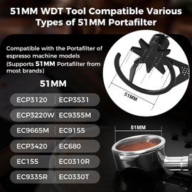 IKAPE Mantis WDT Distribution Tool, 51MM Espresso Rührer Distribution Tool für Barista - 8 Nadel Espresso Rührer mit Dosiertrichter & Stand, einstellbare Nadelhöhe, Walnuss Griff