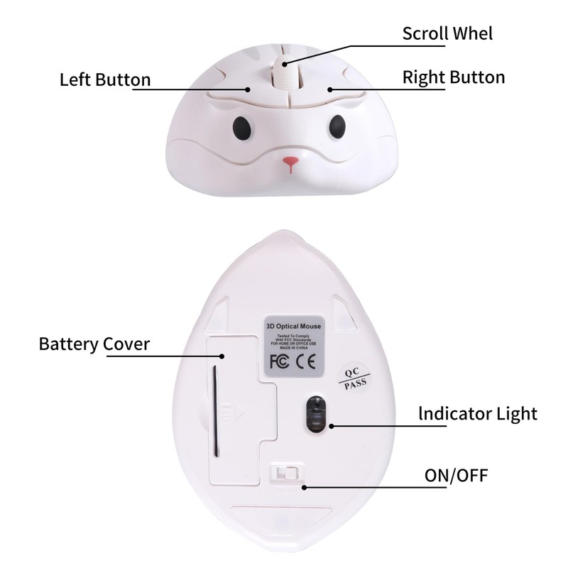 Wireless Mouse,2.4G GHz Gaming Mouse with a USB Receiver, Cute