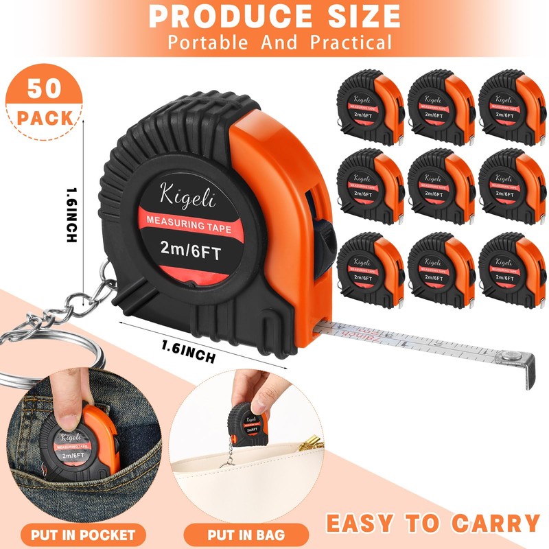 Kigeli 50 Pcs 6ft/2 Meter Mini Measuring Tape Keychains Small