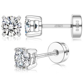 Morfetto Moissanite Earrings,Sterling Silver Earrings for Women 925,2-5MM 14K Gold Stud Earring,Small Round Cut D Color VVS1 Simulated Diamond Flat Back Earrings Hypoallergenic Jewelry Gift Silver-5mm