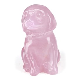 Jovivi Rose Quartz Dog Crystal Figurines Home Decor Carved Gemstone Pet Animal Cute Puppy Dog Statue Stone Energy Sculpture Healing Crystals Gifts for Women Men