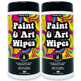 Paint and Art Wipes, Heavy-Duty Cleaner for Paint, Epoxy, Glue, Latex & Acrylic Stains, 2 Pack (50 Wipes Each), Safe for Hands, Brushes, Plastic, Metal, Wood & Floors