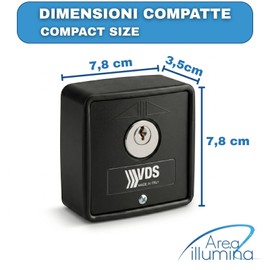Area illumina Selettore a Chiave da Esterno in Tecnopolimero, Start/Stop, IP54, 16A, 2 Chiavi Incluse, Made in Italy, 7,8x3,5x7,8 cm