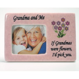 BANBERRY DESIGNS Grandma Frame - Grandma and Me Picture Frame - Pink Ceramic Frame with Flowers and Grandma Saying - New Grandma Gift - Grandmother Gifts