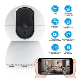 EASYTAO TV-628 Cámara de Seguridad Interior, 2K 3MP Cámara Alexa WiFi, iCSee O Tris Home App, Audio Bidireccional, Control Remoto, Detección de Movimiento, Visión Nocturna,Compatible con Alexa