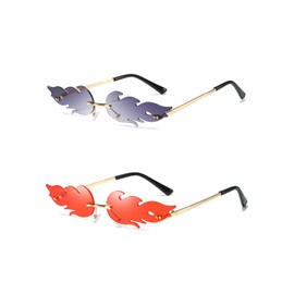 ZAMXHUG Flame Sunglasses - 2 Pieces Flame Glasses, Funny Sunglasses, Funny Sunglasses, Rave, Fire Sunglasses, Novelty Party Glasses for Masquerade Party Decoration