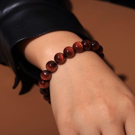 Wizock Gem Semi Precious Gemstone Beaded Bracelets Spiritual Crystals Unisex Stretch Bracelets for Women and Men 10mm Round Beads (Red Tiger's Eye)