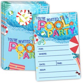 ukebobo 20 Pool Party Invitations with Envelopes - Double Sided - Birthday Invitations for Boys or Girls - Birthday Pool gaming Party Supplies - Family BBQ Cookout Fill in Invites