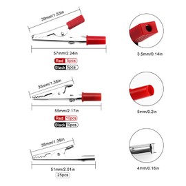 VooGenzek 55 of 5 Types Alligator Clips, Test Metal Alligator Clips, Electrical Test Clamps for Laboratory Tests, with Plastic Handle (Red & Black)