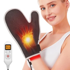 JOBYNA Red Light Therapy Glove, 850nm Near Infrared Light & 660nm Red Light for Hand Wrist Finger, Auto Shut Off & Adjustable Temperature, USB or Outlet Power Supply