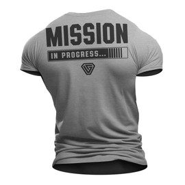 Mission in Process Back Gym Workout Motivational Funny Lifting T-Shirt for Men (MED, Mission Back Grey)