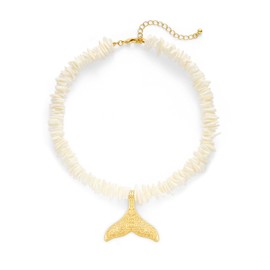 Puka Shell Necklace for Women Statement Gold Whale Tail Pendant Necklace Boho Summer Beach Choker Necklaces