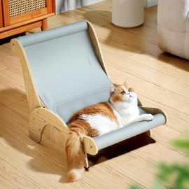 HiPetpy Cooling Cat Hammock Chair with Water Mat, Beach Style Lounger for Large Cats, Elevated Cat Beds for Indoor Cats, Waterproof Durable Pet Couch for Indoor & Outdoor Use (Grey)