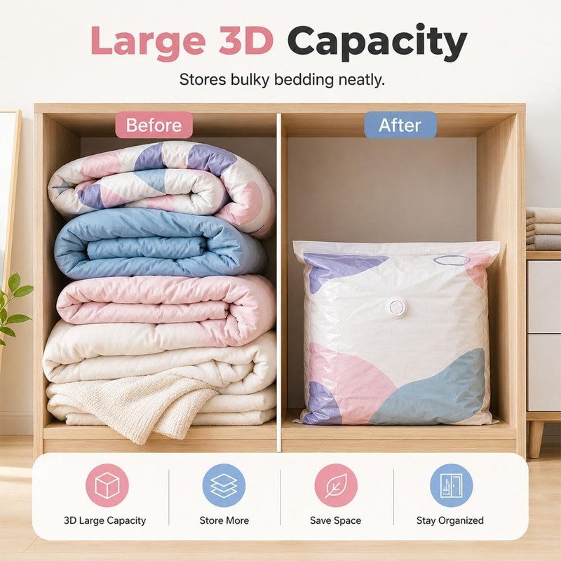 No Pump Vacuum Storage Bags, 3D Vacuum Storage Bags without