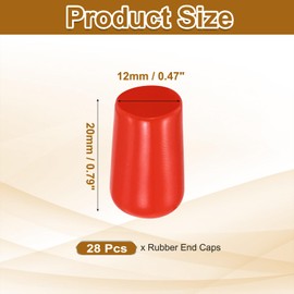 sourcing map 28Pcs Rubber End Caps, 12mm(15/32") ID 20mm(25/32") Height Round Screw Thread Protectors Flexible Screw Bolt Covers Caps for Metal Tube Rod Bolt, Red