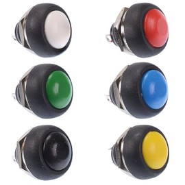 Off(On) Round Momentary Push Button Horn Switch Red Black Blue Green White Yellow (Pack of 6)