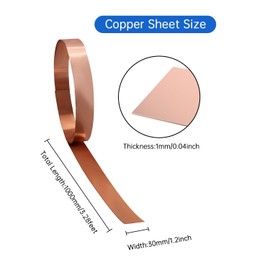 Uxney Copper Sheet Roll,Copper Flashing Roll 1000x30x1mm(LxWxT) Applicable to Various House Repair and DIY Projects