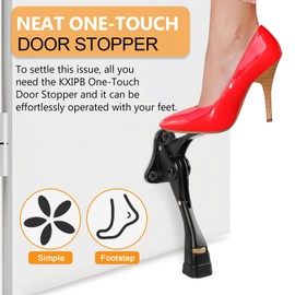 Kickdown Door Stopper 4 Inches - 2 Packs One Touch Adjustable Height Door Stop for The Bottom of Door Aluminum Alloy Metal Door Stopper with Rubber Tip & Wall Protectors for Wide Doors Black