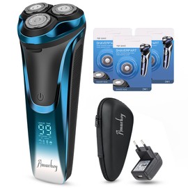 Rasierer Herren Elektrisch mit 3er Ersatzköpfe&1 Ladegerät&Reiseetui, Elektrischer Rasierapparat Nass- und Trockenrasierer IPX7, Elektrorasierer mit Präzisionstrimmer Bartschneider, 99 Min Laufzeit