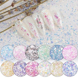 MEILINDS Nail Art Glitter Flakes Chunky Sequins Iridescent Mermaid Ultra-thin Tips Colorful Mixed Flakes
