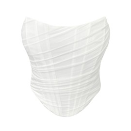 Facogoo Women's Mesh Strapless Corset Crop Top Boned Vintage Sleeveless Overbust Zip Back Bodyshaper Going Out Bustier Tops