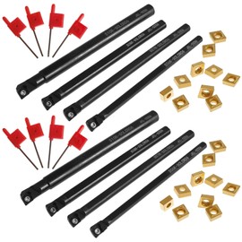 Lathe Turning Tool Set Boring Bar S06K/S07K/S08K/S10K-SCLCR06 Mini Metal Cutting Tool with 20Pcs Carbide Inserts CCMT060204 and 8Pcs Wrenches (8PCS)