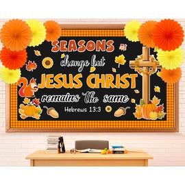 Fall Jesus Christian Bulletin Board Decorations Set with 3D Tissue Paper Flower Fall Thanksgiving Classroom Bulletin Board Border Autumn Maple Leaves Pumpkins Cutouts for Library Chalkboard Supplies