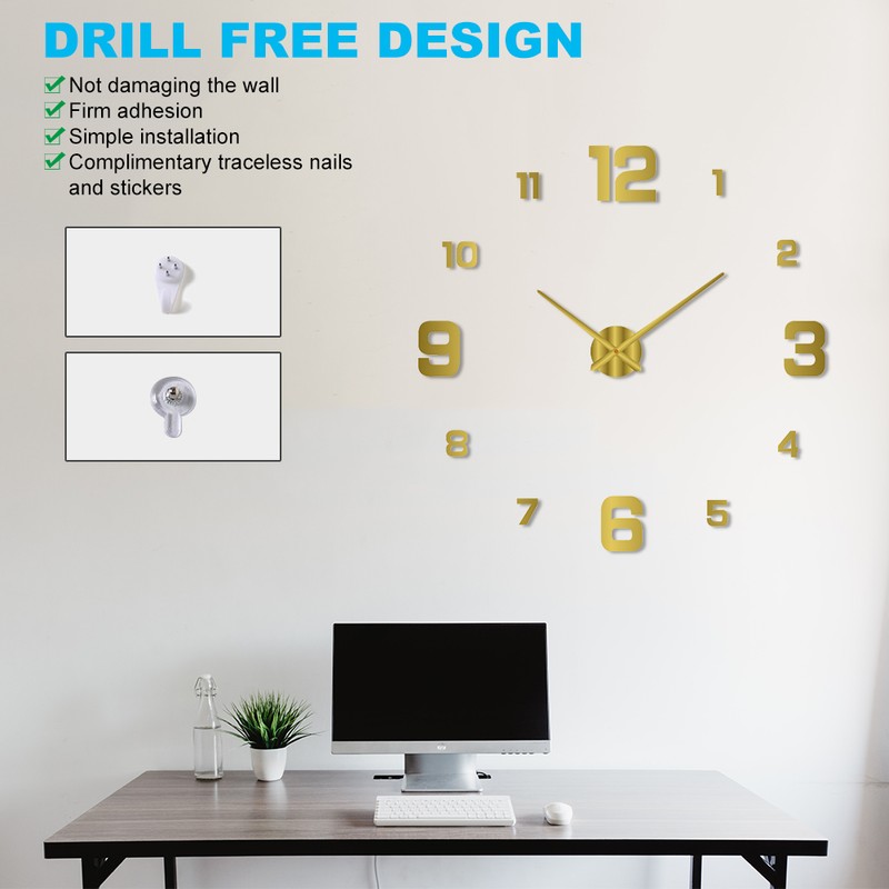 3D DIY Luminous Dial Drill-free Acrylic Frameless Silent Wall Clock