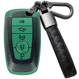 COTIYBOK for Ford Key Fob Cover with Leather Keychain TPU Car Key Case Shell 360 Degree Protection for Ford Maverick Edge Mustang Fusion Explorer Escape F150 F250 F350 F450 F550 Smart Key(Green)