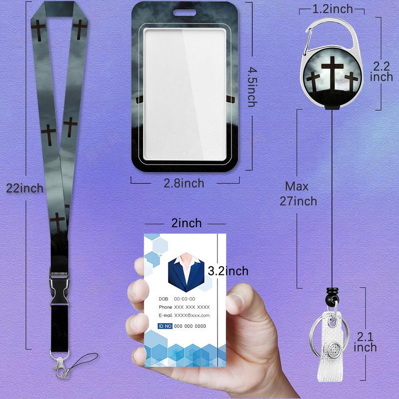 Three Crosses Badge Holder with Retractable Reel Clip,Sunlight Lanyards for