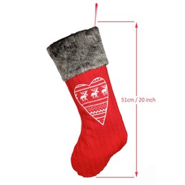 Dibor Large Red Knit Festive Novelty Nordic Heart Christmas Stocking - H51cm