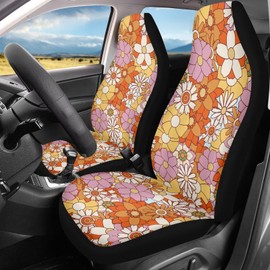 Qpednta Daisy Car Seat Covers Cute Elastic Fabrics Waterproof Car Seat Cover Easy to Install Auto Interior Accessories 2 Pcs Set for SUV, Vans,Sedan,Truck