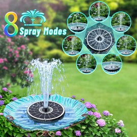 GAIZERL Remote Control Solar Fountain, 2025 Upgrade 6W Solar Bird Bath Fountain with 4000mAh Battery, Solar Powered Hummingbird Water Fountain Pump with Colorful LED Lights, 7 Nozzles for Garden Decor