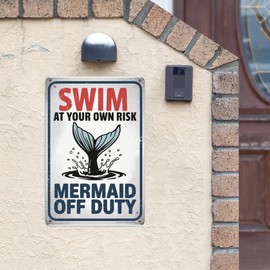 Mermaid Pool Tin Sign 8X12IN Coastal Metal Wall Art for Backyard, Cabana & Tropical Theme Decor with Retro Graphics