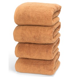Soleil Fine Goods, 4 Piece Bathroom Towel Set, 800GSM Thick and Borderless 27 x 54 Inches, 100% Cotton Bath Towels, Highly Absorbent, Quick Dry, Premium Heavy Luxury Feel, for Home Use (Brown Amber)